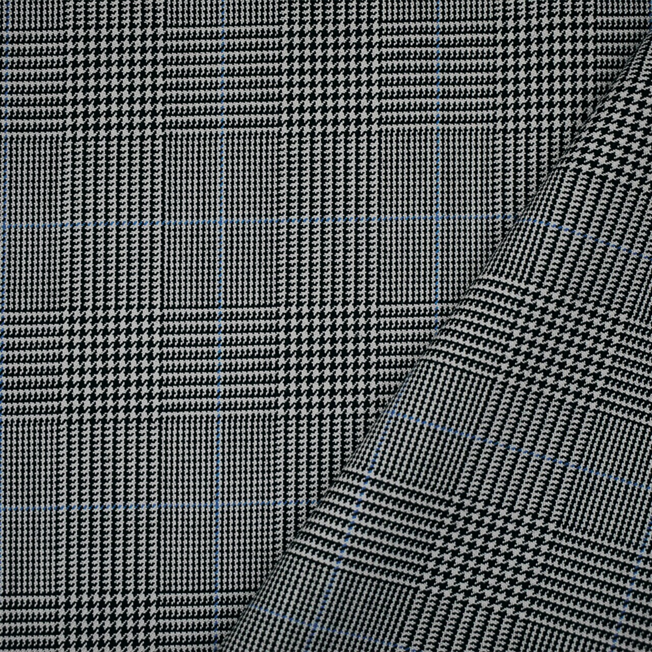 Black-Light Gray-Blue Poly Wool Blend Glen Plaid Check Suiting Woven Fabric By the Yard